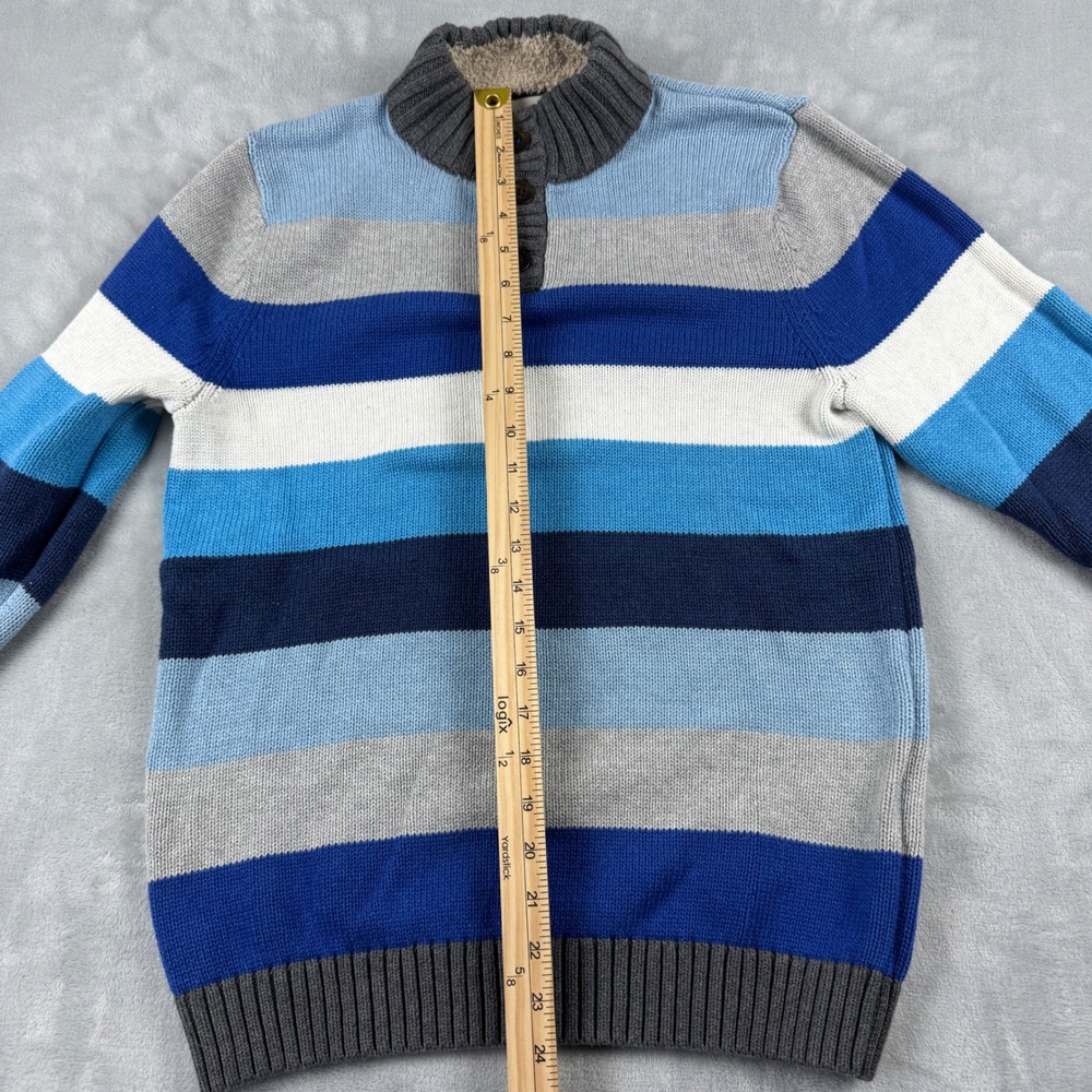 Lands End Boys Blue White Knit Sweater Sherpa Lined Collar Button Neck XL 18-20 - Picture 14 of 14